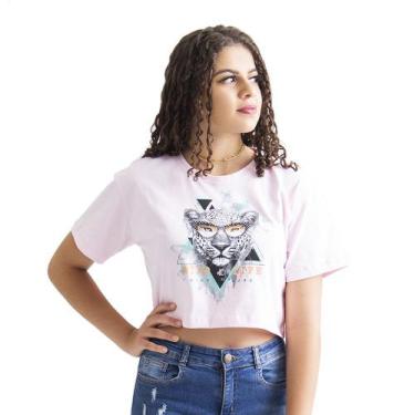 Imagem de Blusa Blusinha T-Shirt Cropped Camiseta Feminina Estampada Leopardo -