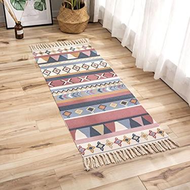 Imagem de jia cool, Tapete de área de algodão, tapete de tecido lavável com borlas, tapete geométrico boêmio para cozinha, sala de estar, quarto, banheiro, lavanderia, 60 x 180 cm