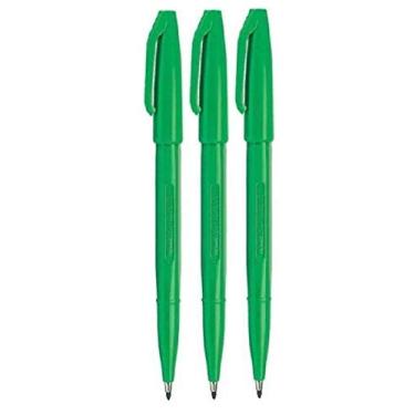 Imagem de Pentel Canetas marcadoras de ponta de fibra S520 Green Original Sign Pen Color Fineliner 2 mm Ponta 1 mm Largura da linha (Pacote com 3)