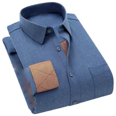 Imagem de Camisas masculinas quentes de lã acolchoadas de manga comprida, blusas confortáveis e grossas, botões de botão único para homens, Bn5655-18, P
