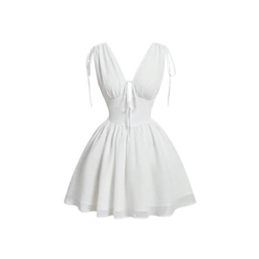 Imagem de Camisa Feminina Tie Front Ruched Detail Dress (Color : White, Size : M)