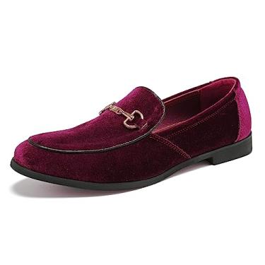 Imagem de LCQL Sapato masculino de luxo veludo Penny loafer nobre slip-on camurça mocassins para fumar plus size 7-13, Borgonha, 9.5