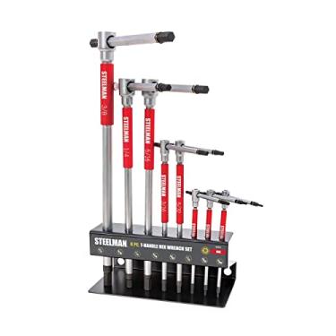 Imagem de Steelman Conjunto de chaves hexagonais com cabo em T de 8 peças, mangas giratórias livres, pontas usinadas de precisão, bandeja de armazenamento, para bicicleta, automóvel, moto, motor pequeno (42601)