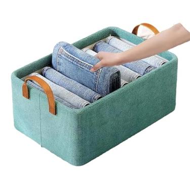 Imagem de Organizador de roupas de guarda-roupa com alça, pacote com 2, caixas de armazenamento dobráveis para armário, gaveta dobrável para leggings de ioga, camisetas, verde, 47 x 28 x 20 cm