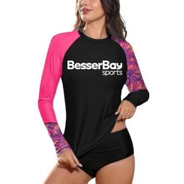 Imagem de BesserBay Camiseta feminina de manga comprida com proteção solar UV Rashguard, Roxo e rosa | Coqueiro, XXG