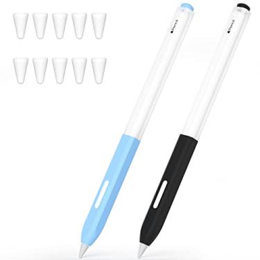 Imagem de JOOSKO Estojo compatível com Apple Pencil Pro/Apple Pencil 2ª geração, design clássico, 2 pacotes de capa fina de silicone macio, [com 10 capas de ponta de silicone] (preto, azul celeste)