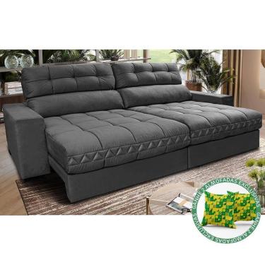 Imagem de Sofá Retrátil E Reclinável 2,52m Molas Ensacadas Cama Inbox Brasil Velusoft Cinza