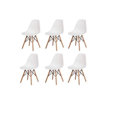 Imagem de Kit Com 6Cadeiras Charles Eames Wood Dsw Branca Base Madeira