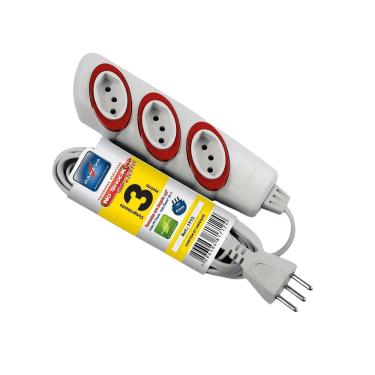 Imagem de Extensão 2P+T No Shock 45 Cabo Paralelo 3 Metros 3x0,75mm² 10A 250V Gelo Cod. DN1712 - Daneva