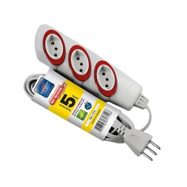 Imagem de Extensão 2P+T No Shock 45 Cabo Paralelo 5 Metros 3x0,75mm² 10A 250V Gelo Cod. DN1714 - Daneva