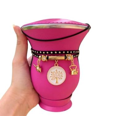 Imagem de Kit Chimarrão: Cuia de Porongo Revestida, Pulseira/Choker - Diversas Cores (Rosa Pink)