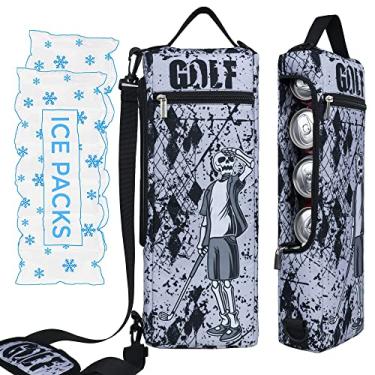 Imagem de Bolsa térmica de golfe mais bolsa térmica com face macia - comporta 6 pacotes de latas ou 2 garrafas de vinho - manga cinza camuflada para cerveja de golfe preta cabe discretamente em sacos de golfe