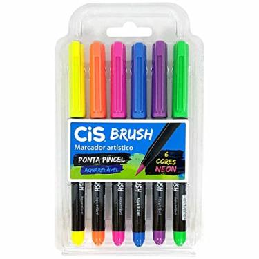 Imagem de Caneta pincel Brush Aquarelável com 6 cores neon Cis