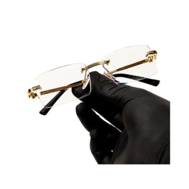 Imagem de Street Knitted Elegante armação retangular de metal banhado a ouro amarelo, vintage, retrô, lentes quadradas, transparentes, óculos hip hop, para homens e mulheres, Dourado, M