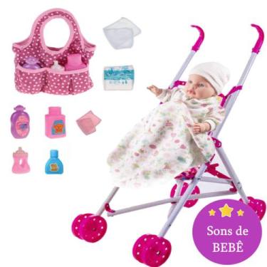 Imagem de Kit Boneca Recem Nascida Rose Ring + Carrinho + Bolsa Fralda - Milk Br