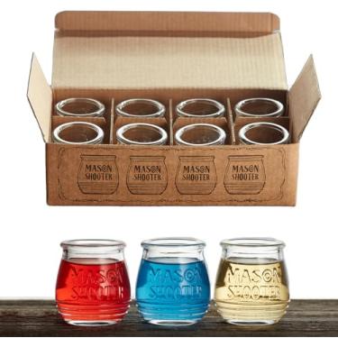 Imagem de Conjunto de copos pequenos Mason Jars de 59 g (pacote com 8) Mini frascos de vidro fofos para o Dia dos Pais, tequila, uísque, licor, álcool, cerveja, suco, aniversários, lembrancinhas, presente