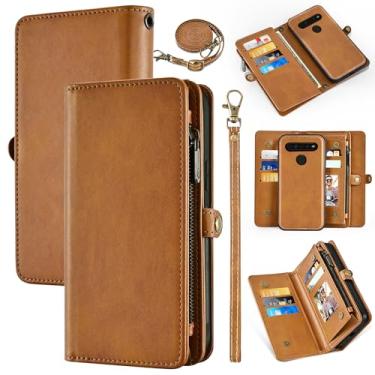 Imagem de Dswteny Capa carteira para LG K61/Q61/K51S/K41S com capa de telefone destacável, alça de pulso, alça de ombro, zíper retrô de couro de poliuretano flip porta-cartões com suporte para celular K 61 51S