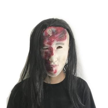 Imagem de Scary Ghost Mask Long Hair Halloween Horror Long Hair Demon Mask Bloody Witch Zombie Latex Mask with Hair