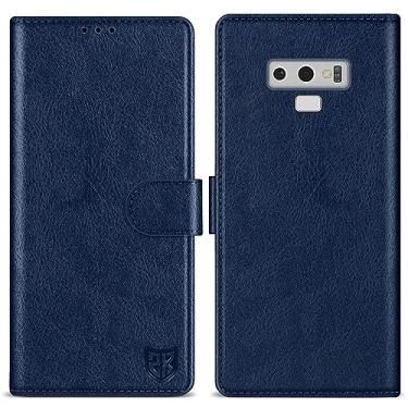 Imagem de ZZXX Capa carteira para Samsung Galaxy Note 9 com bloqueio de RFID, compartimento para cartão, fecho magnético, couro dobrável, capa protetora para celular para Samsung Galaxy Note 9 (azul - 6,4