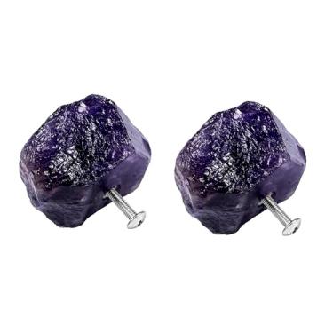 Imagem de Rockcloud Pacote com 2 maçanetas de armário de pedra de cristal natural com parafusos para gaveta guarda-roupa armário cômoda decoração de escritório em casa, ametista