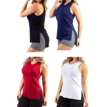 Imagem de Kit 4 Blusa Academia Regata feminina Blusinha Fitnes Tapa Bumbum Cros 