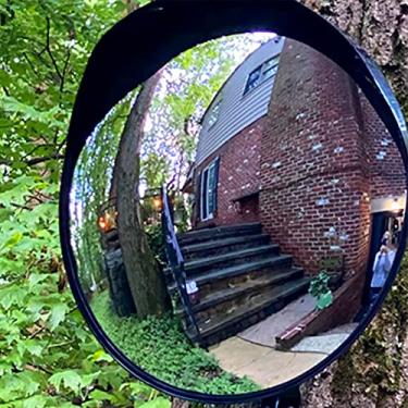 Imagem de CNQLIS Espelho convexo de 30,5 cm para ambientes externos com suporte de fixação de parede ajustável, espelho de entrada de garagem, espelho de trânsito para garagem, estacionamento, exterior, visão