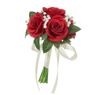 Imagem de Baoblaze Buquê de casamento Buquê de dama de honra Centros de mesa florais Buquê de noiva para decoração de mesa de jantar, Vermelho