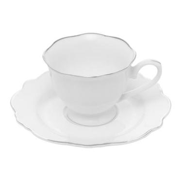 Imagem de Xicara Avulsa 180ml Para Chá Porcelana Maldivas Branco Com Fio Prata -