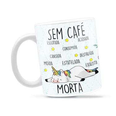 Imagem de Caneca Unicórnio Com Café Divertida Porcelana Xícara 325ml + Caixa Pre
