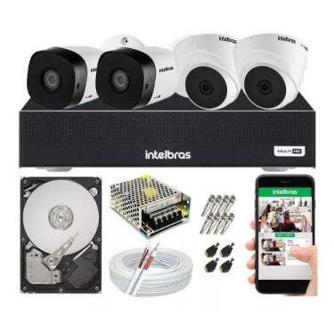 Imagem de Kit Cftv 4 Câmeras Segurança Intelbras 1 Mega Dvr Mhdx 1104