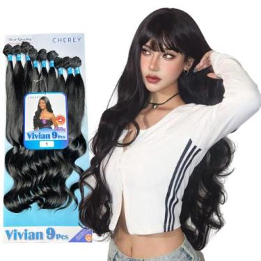 Imagem de Cabelo Cherey Bio Fibra Liso Ondulado Vivian 9 telas 65cm 360g, Preto