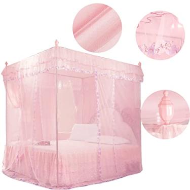 Imagem de Princesa de Luxo 3 Aberturas Laterais Pós Cama Cortina Dossel Rede Mosquiteiro Cama para Senhoras Quarto Rosa 150 * 200 * 200 Cm (120 * 200 * 200)