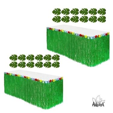 Imagem de Adorox 1 saia de mesa havaiana luau hibisco verde saia de mesa 9 pés decorações de festa, Green (2 Table Skirt)