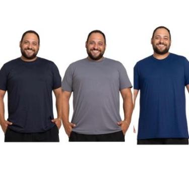 Imagem de Kit 3 Camisa Masculina Plus Size Esportiva Academia Malha Fria-Masculino