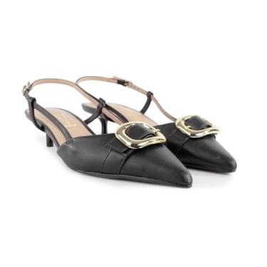 Imagem de Vizzano Scarpin Feminino, Preto com Fivela Dourada, Salto Baixo, Slingback (Preto, BR, Adulto, Numérico, M, 40)