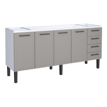 Imagem de Gabinete Armário Cozinha Juno 2.00 Mt - 4 Portas  4 Gavetas - 100% Aço -Cozimax - CINZA