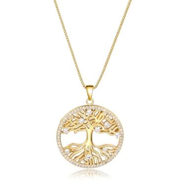 Imagem de LOMISS COLARS FEMININOS COLAR FOLHEADO A OURO 18K ARVORE DA VIDA ZIRCÔNIA