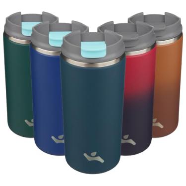 Imagem de Konokyo Copo com tampa, caneca de café de viagem de 350 ml, parede dupla, vácuo, aço inoxidável, copo de metal térmico, garrafa de água isolada, azul marinho