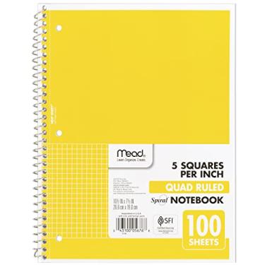 Imagem de Caderno Mead Spiral 05676AZ7, papel quadriculado, 19 x 26,7 cm, 100 folhas, amarelo