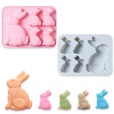 Imagem de 2 moldes de silicone para chocolate coelhinho da Páscoa, moldes de silicone de coelho de 5 cavidades, para fazer bolo, geleia, bolo de mousse, pudim, biscoitos, oreos, sabonete, mini bolos e decoração