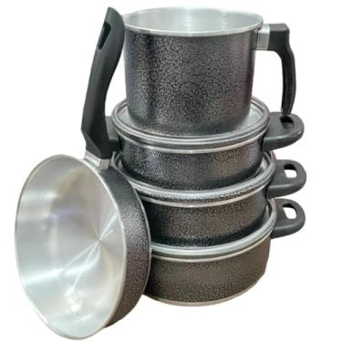 Imagem de Jogo De Panelas Frigideira Caneco CaçArola AlumíNio Resistente 5 PeçAs,Panela De AlumíNio Fundido Grosso，Panela De AlumíNio Batido.