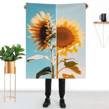 Imagem de Cobertor de flanela com estampa de girassol 101,6 cm x 127 cm, manta brilhante e alegre para os amantes da natureza, ideal para decoração temática de cama, sofá, viagem ou jardim, cobertor macio e