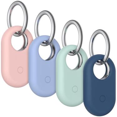 Imagem de Pacote com 4 capas para Samsung Galaxy SmartTag2, capa de silicone macio com chaveiro, capa protetora antiperda resistente a arranhões, acessório para Galaxy Smart tag2