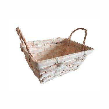 Imagem de Cesta Decorativa de Bambu Retangular com alça - Rosa Claro - 18cm - 1 