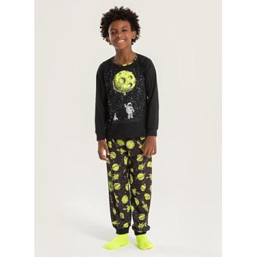Imagem de Pijama Longo Infantil Menino Preto Blusa e Calça Astronauta Lunar Bril