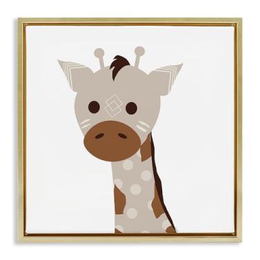 Imagem de Stupell Industries Design de arte de parede em tela emoldurada girafa de tom neutro por Daniela Santiago, 45,7 x 45,7 cm
