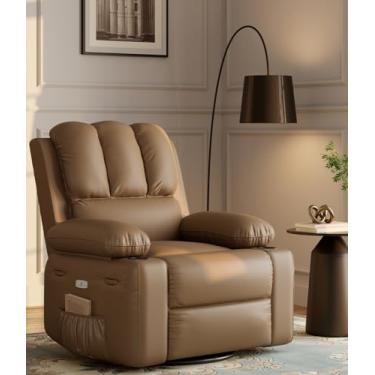 Imagem de GAOMON Cadeira reclinável elétrica grande com calor e massagem – poltrona reclinável giratória de 360° para sala de estar, poltrona reclinável de couro PU com enchimento de esponja de 1,5x, assento