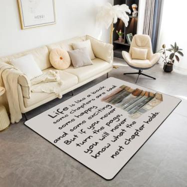 Imagem de jejeloiu Tapete de sala de estar com estampa de livro, infantil, vintage, 10 x 12 cm, letras impressas, tapete para interior com tema moderno, tapete bege