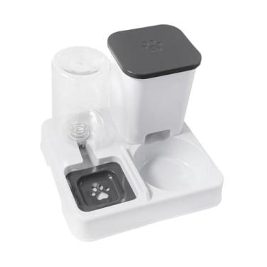 Imagem de WeiLaiKeQi Dispositivo de alimentação removível automático Pet Removable Base estável Base estável Tigela dupla 2 em 1 alimentador e dispensador de água para, Branco Cinza