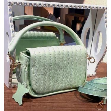 Imagem de Bolsa Mini Transversal Cor Verde Claro Feminina em Couro (Não é Sintét